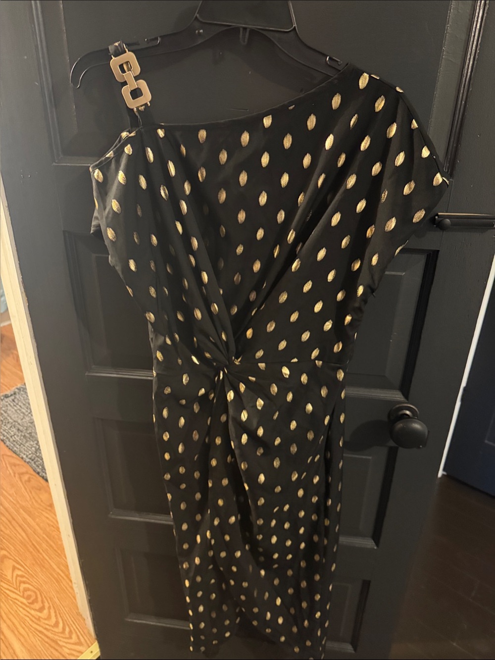 Black and Gold Polka Dot Twist-Waist Women’s Dress
